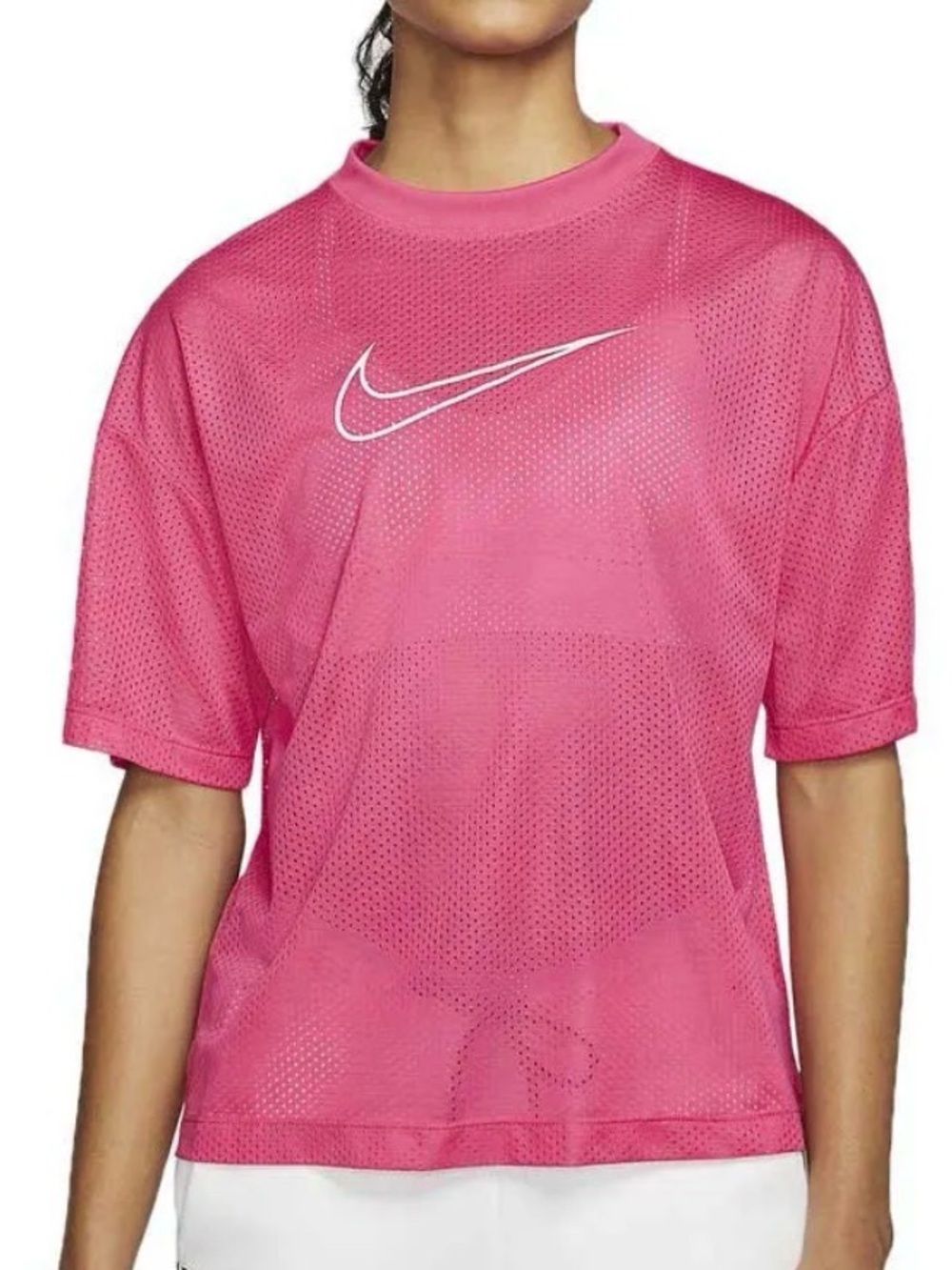 Nike Pink Mesh Swoosh Graphic Tee XS Womens Athletic Short Sleeve